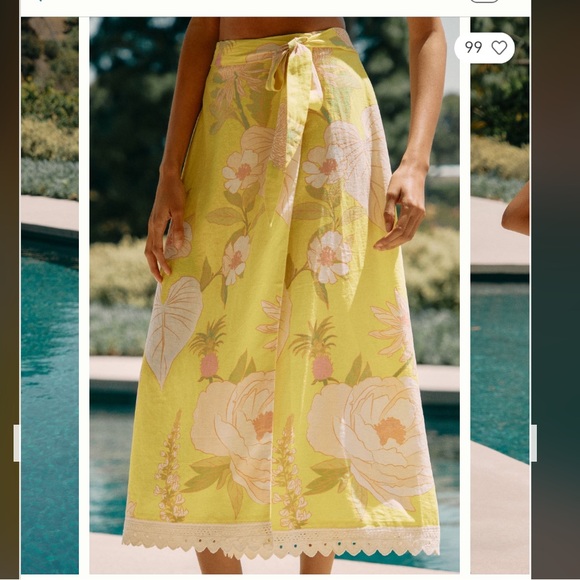 Farm Rio Floral Yellow Wrap Skirt - Picture 3 of 11